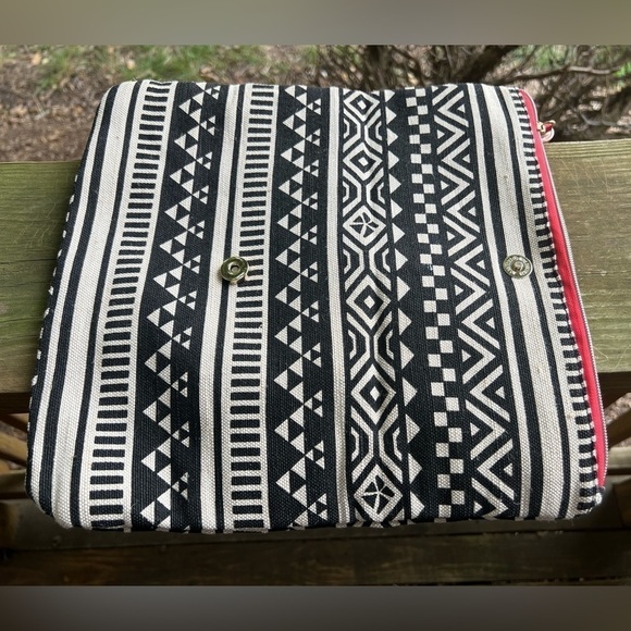 Bergdorf Goodman aztec black cream southwestern boho clutch orange trim Y2K - Picture 3 of 10